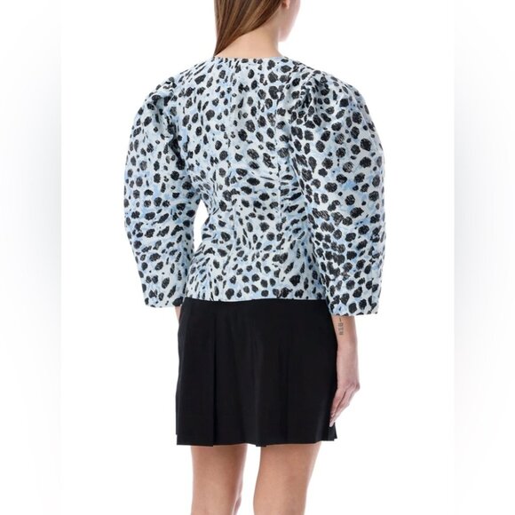 NWT Ganni Crispy Jacquard V-Neck Blouse - Picture 3 of 8